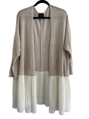 W5 Women's Beige Open Cardigan with Cream Pleated Hemline Size 3X